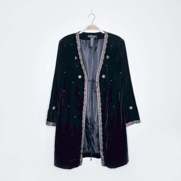 Anne Carson Jackets & Blazers - ⚡️SOLD⚡️ 
vintage anne carson gold beaded black velvet tie front jacket